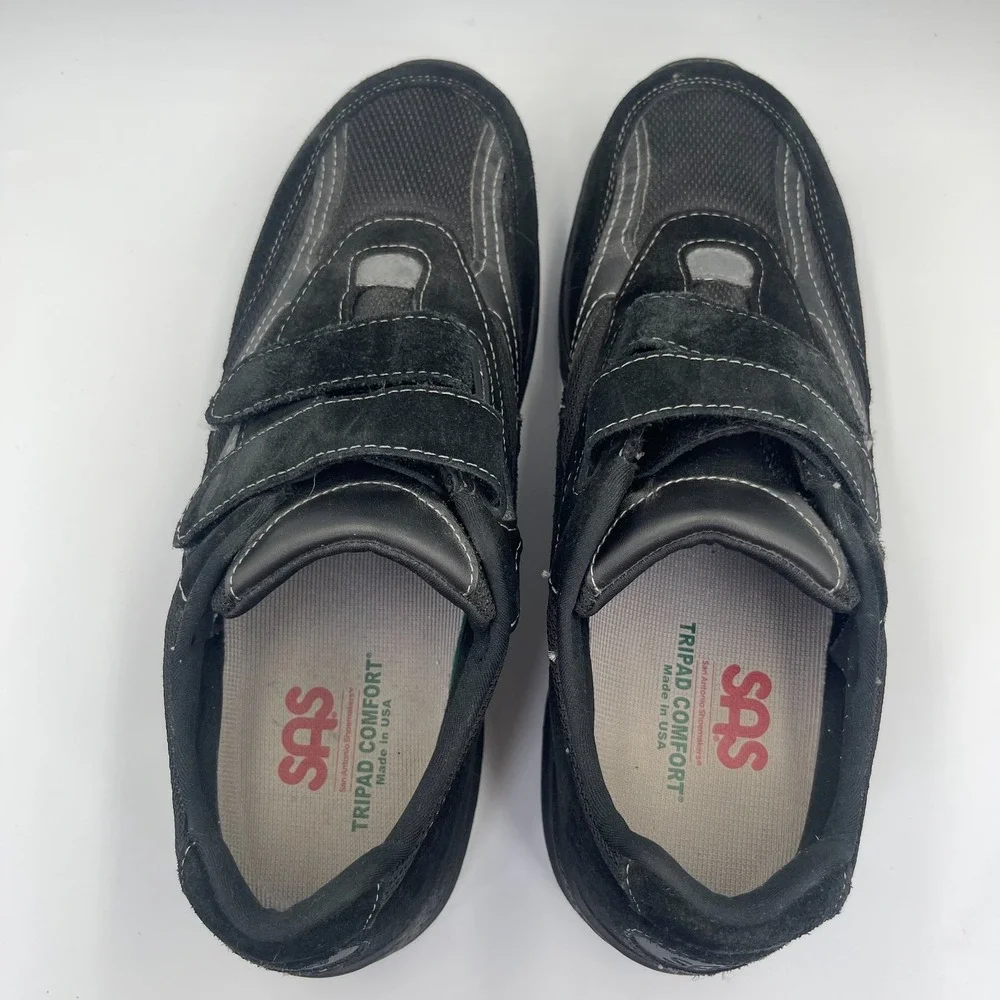 SAS JV Men's 12S Black Leather Mesh Walking Shoes Tripad Comfort